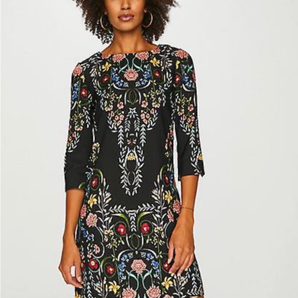 Desigual Clementine Black Print Shift Dress Size US2 (36)